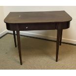 A mahogany and barber pole strung single drawer side table on square tapered legs,