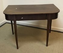 A mahogany and barber pole strung single drawer side table on square tapered legs,