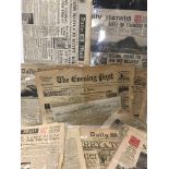 A collection of various 18th-20th Century newspapers including the Daily Post No.