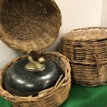 A pair of vintage turned rosewood and brass handled curling stones 25 cm diameter x approx.