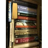 Seven boxes of assorted books to include various novels, reference books, Bibles,