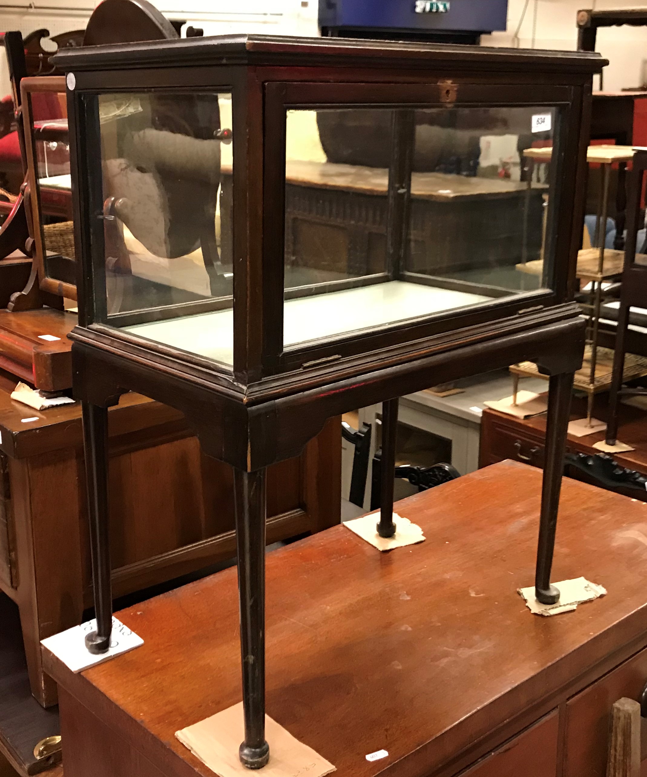 An Edwardian mahogany and inlaid bijouterie cabinet with barber pole strung top over a fall front