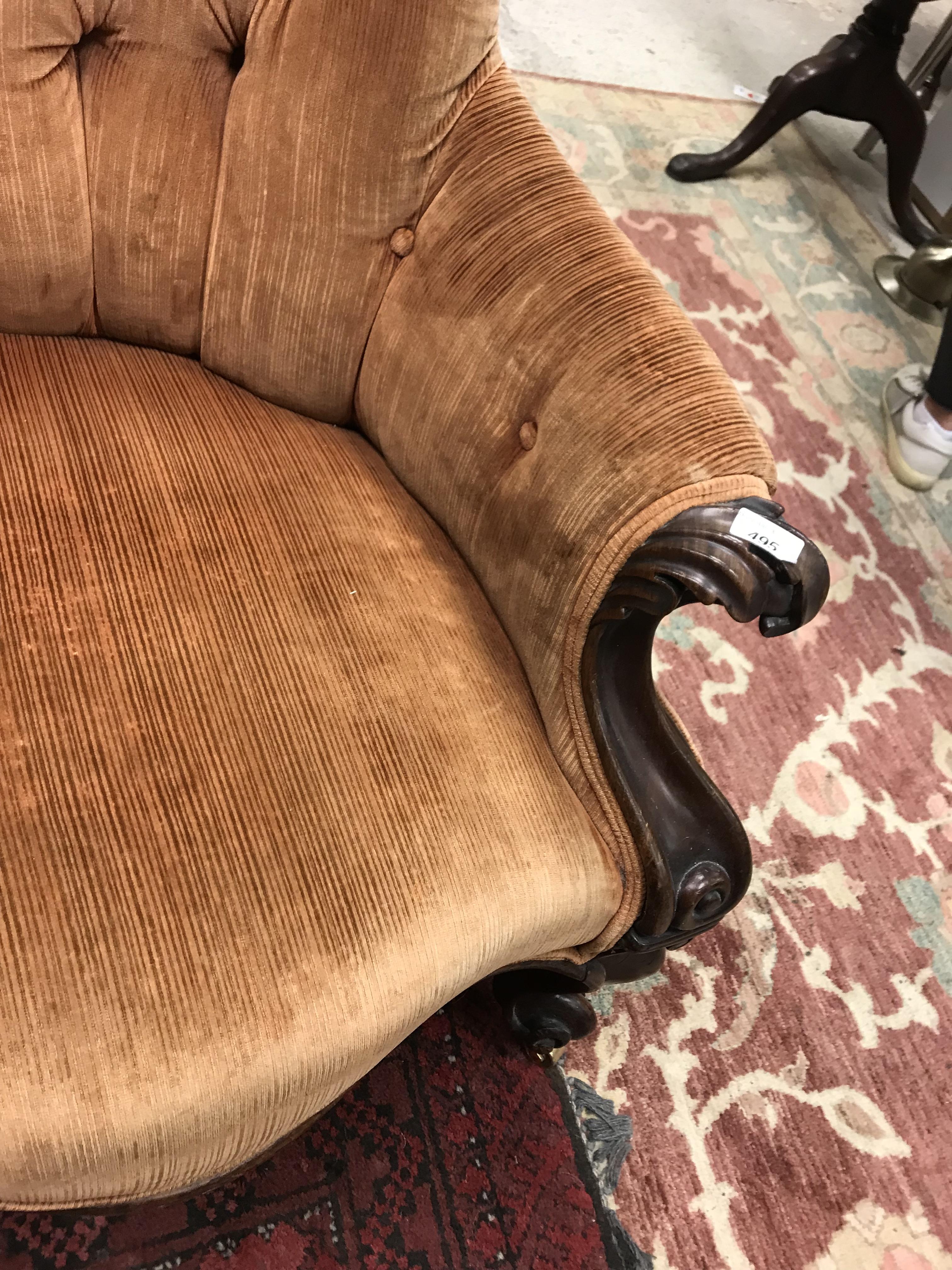 A Victorian mahogany show frame button back upholstered salon chair, - Image 17 of 17