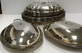 A set of four Victorian plated on copper vegetable tureens and covers (handles apparently missing),