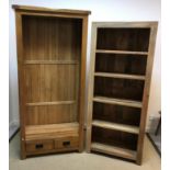 A modern oak open bookcase with two drawers, 89 cm wide x 30 cm deep x 190 cm high,