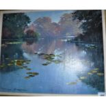 TERENCE MACKLIN "Lake scene with water lilies", oil on canvas, signed lower left,