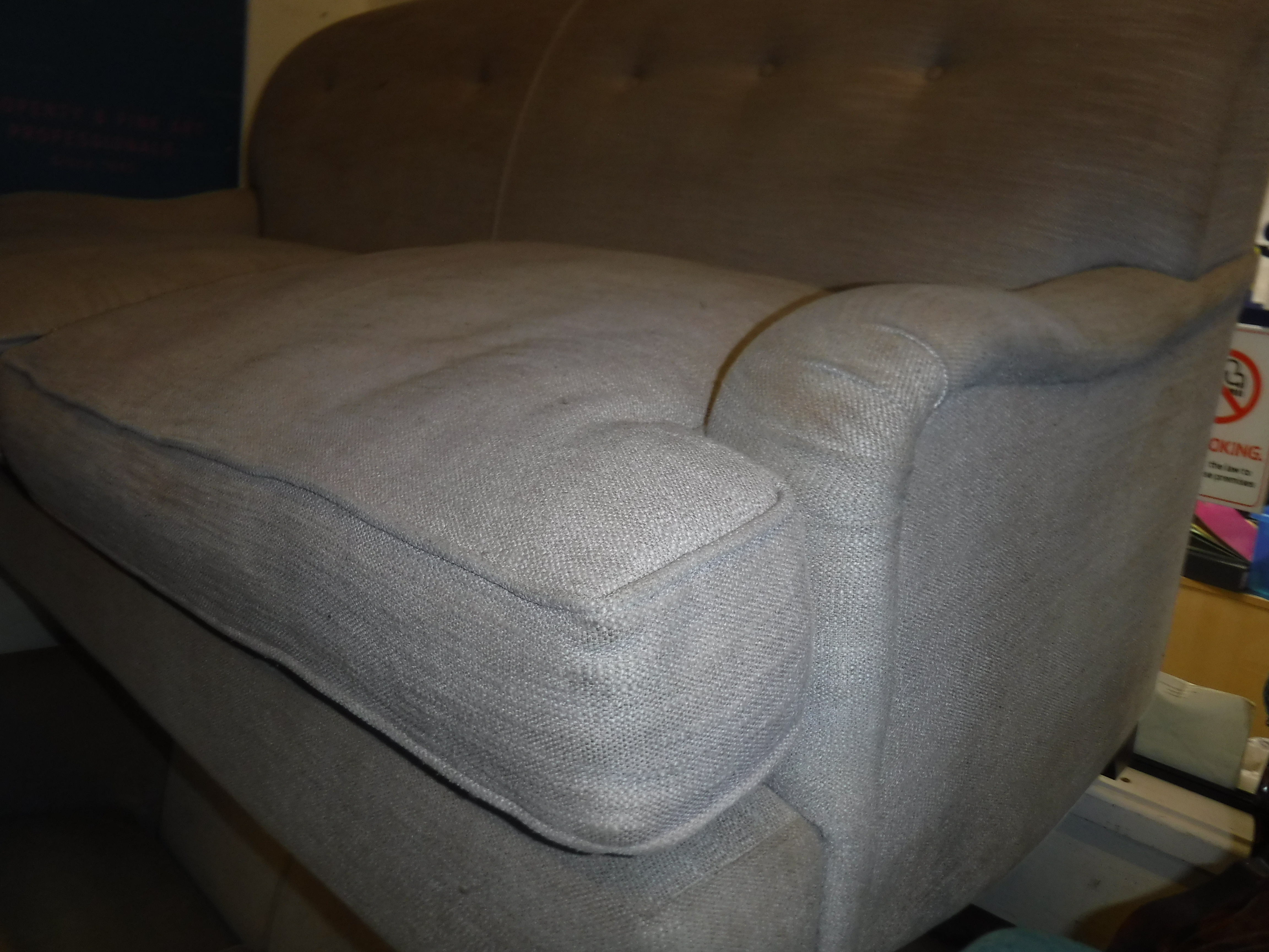 A modern mushroom or taupe upholstered two seat sofa in the Howard manner, - Image 9 of 10