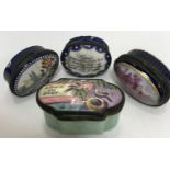 A collection of snuff or patch boxes including a Bilston type enamel box decorated with “Two