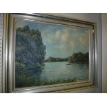 W E BARRINGTON BROWNE "Enton Lake with fisherman", oil on canvas, signed lower right,