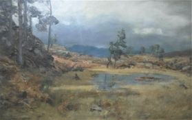 DAVID FARQUHARSON "Hilltops above Dunkeld", lanscape study with pond in foreground, oil on canvas,