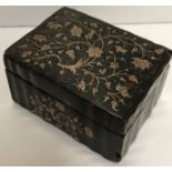 A Georgian tortoiseshell and piquet work floral decorated box of rectangular form with ribbed sides,