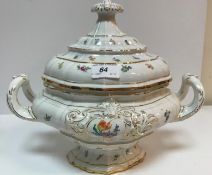 An early 20th Century Meissen soup tureen with floral spray decoration on a white ground with gilt