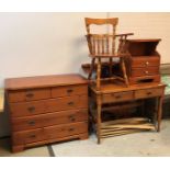 A pine bedroom suite comprising chest of two short over three long drawers,