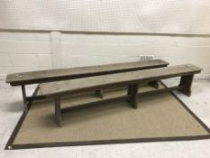 A pair of circa 1900 oak benches,