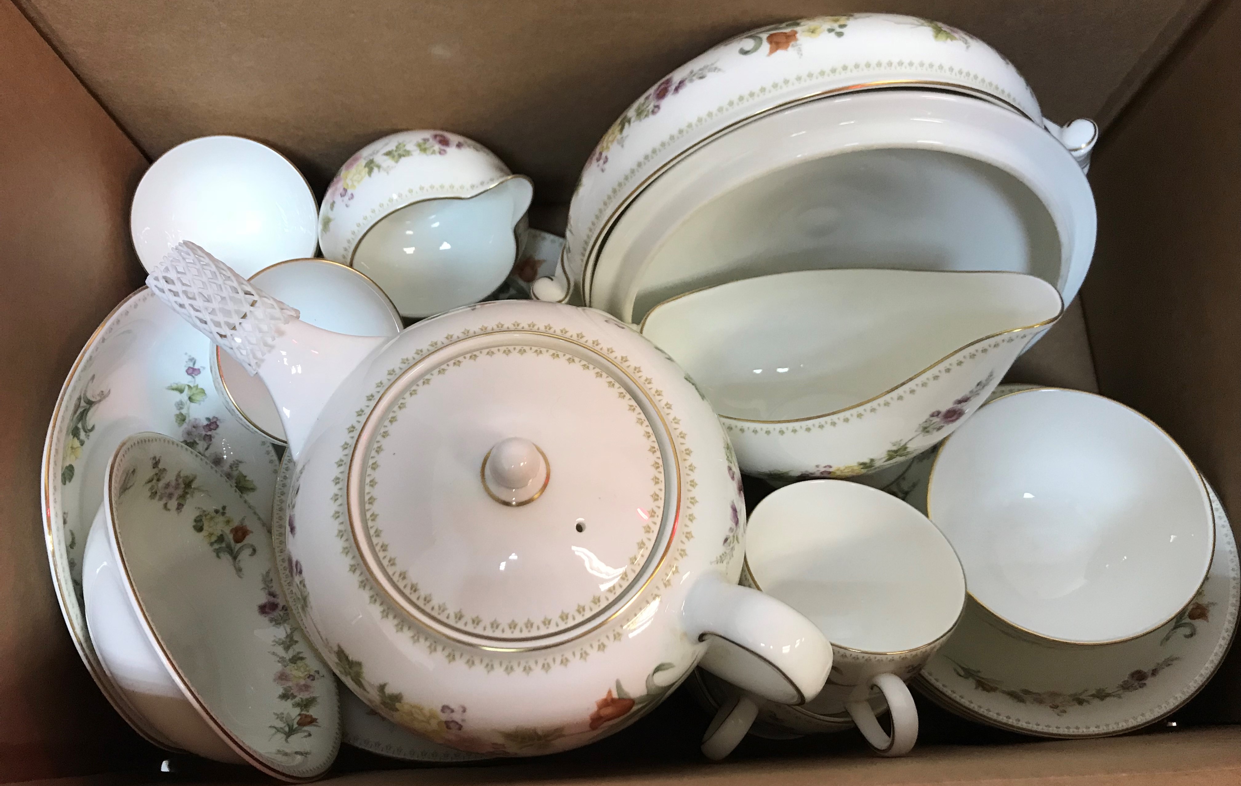 Two boxes of various china wares to include Wedgwood Mirabelle part dinner service, - Image 2 of 6