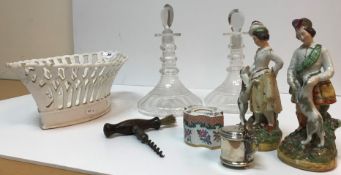 A pair of 19th Century facet cut ships decanters of small proportions 21 cm high x 14.