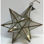 A brass bound and glazed starburst ceiling lantern 47 cm high over all