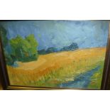 MIKE ABSOLON "Normandy corn field", oil on board, inscribed verso, 22.