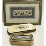 A 19th Century ivory and hinge lidded box of elongated octagonal form with yellow metal mounts and