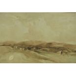 EDMUND MORRISON WIMPERIS “Cattle in a hilly landscape with lake in foreground”, watercolour,