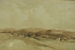 EDMUND MORRISON WIMPERIS “Cattle in a hilly landscape with lake in foreground”, watercolour,