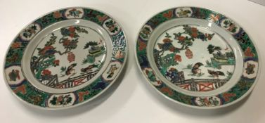 A matched pair of Chinese Kangxi famille verte plates,