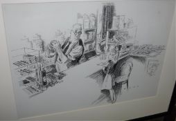 PHIL MAYS “The Sweet Shop”, pen and ink, signed under mount, approx.