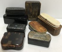 A collection of ten various papier-mache, tortoiseshell, Tartan ware, etc.