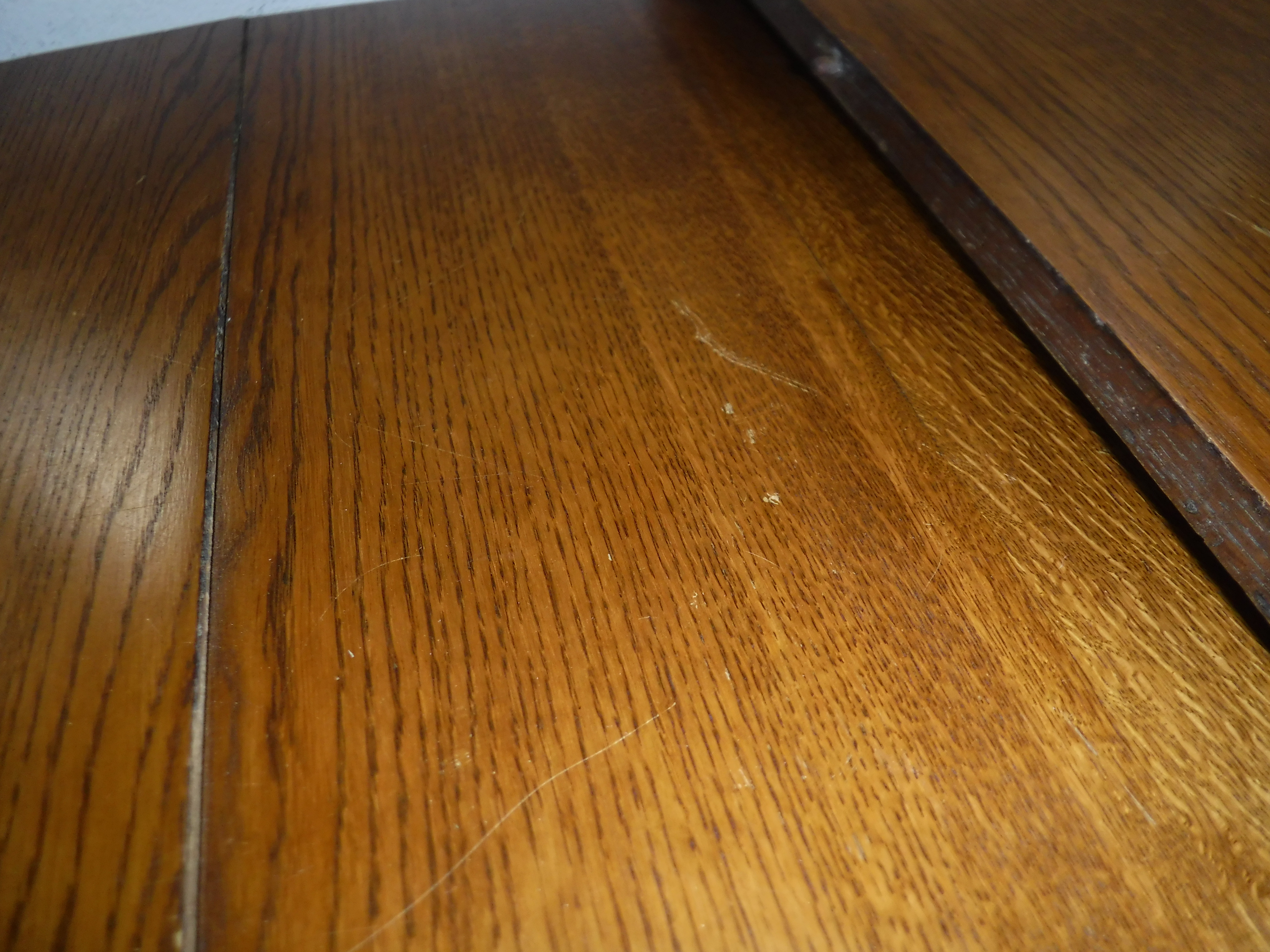 A Victorian oak shallow D end extending dining table with three extra leaves and moulded edge, - Image 13 of 20