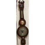 An early Victorian rosewood cased banjo barometer thermometer with central mirrored panel