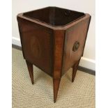 A 19th Century mahogany and inlaid cellerette of square form in the Sheraton style with brass liner