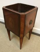 A 19th Century mahogany and inlaid cellerette of square form in the Sheraton style with brass liner