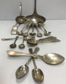 A collection of Georgian silver mustard spoons, etc, together with a quantity of plated examples,