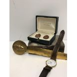 A collection of items comprising a Longines wristwatch No'd L46352 to back and inscribed "La grande