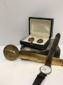 A collection of items comprising a Longines wristwatch No'd L46352 to back and inscribed "La grande