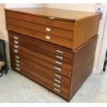 A mid 20th Century two section eight drawer plan chest containing various maps,
