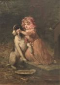 ALEXANDER ROSELL (1859-1922) "Young girl wiping the face of a dog", oil on canvas,