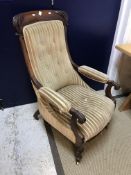 A William IV / early Victorian mahogany framed open arm chair,