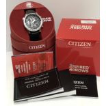 A Citizen Eco Drive Red Arrows Chronograph watch with instruction booklet,