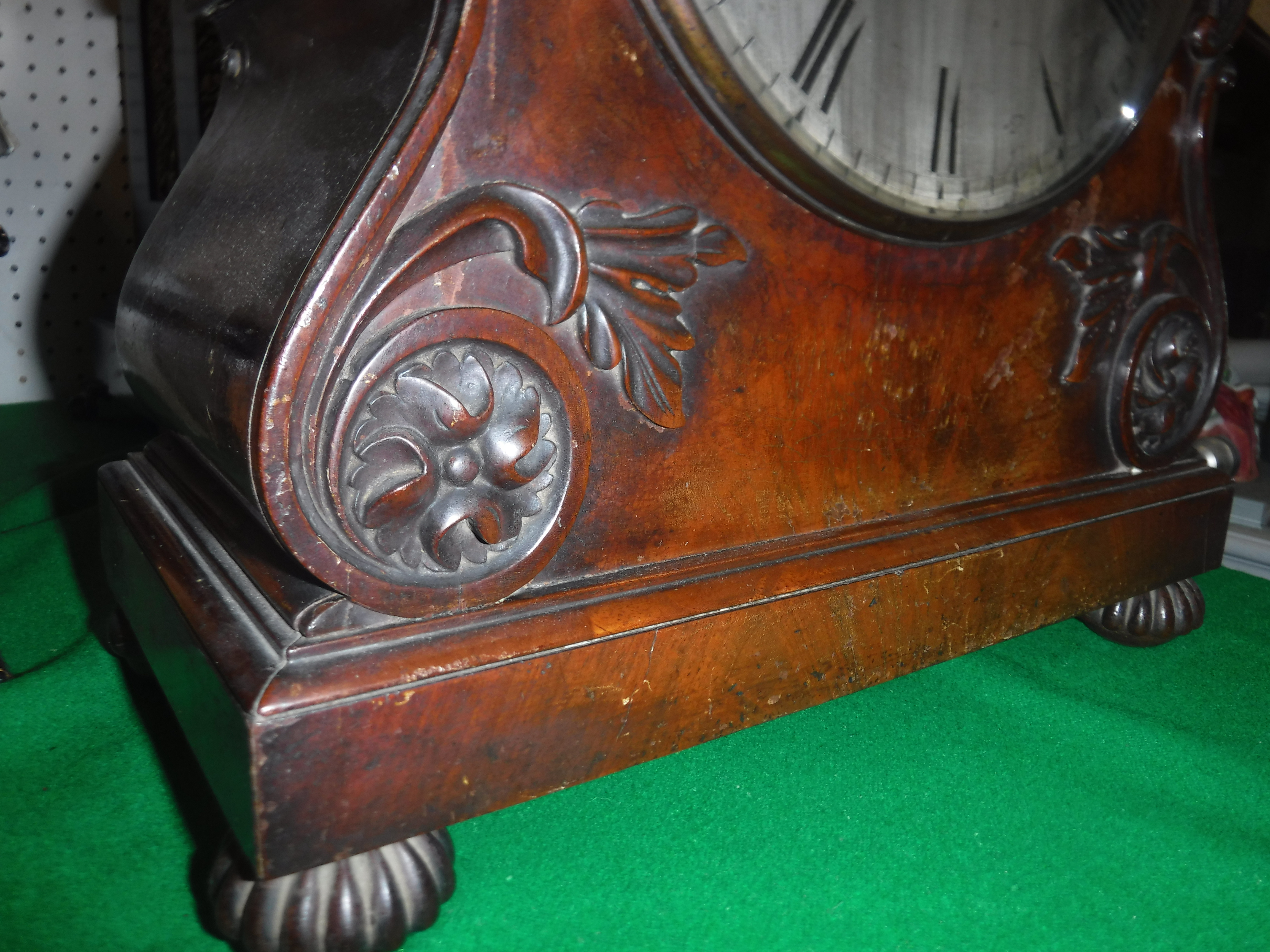 A 19th Century mahogany cased mantel clock with applied moulded scrolling foliate decoration, - Image 10 of 29