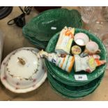 A collection of green majolica pottery to include four oval dishes marked by Till & Son of Burslem,
