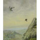 RON DAVID DIGBY “Falcon and grouse”, a study of the kill by rock face, watercolour,