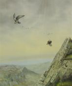 RON DAVID DIGBY “Falcon and grouse”, a study of the kill by rock face, watercolour,