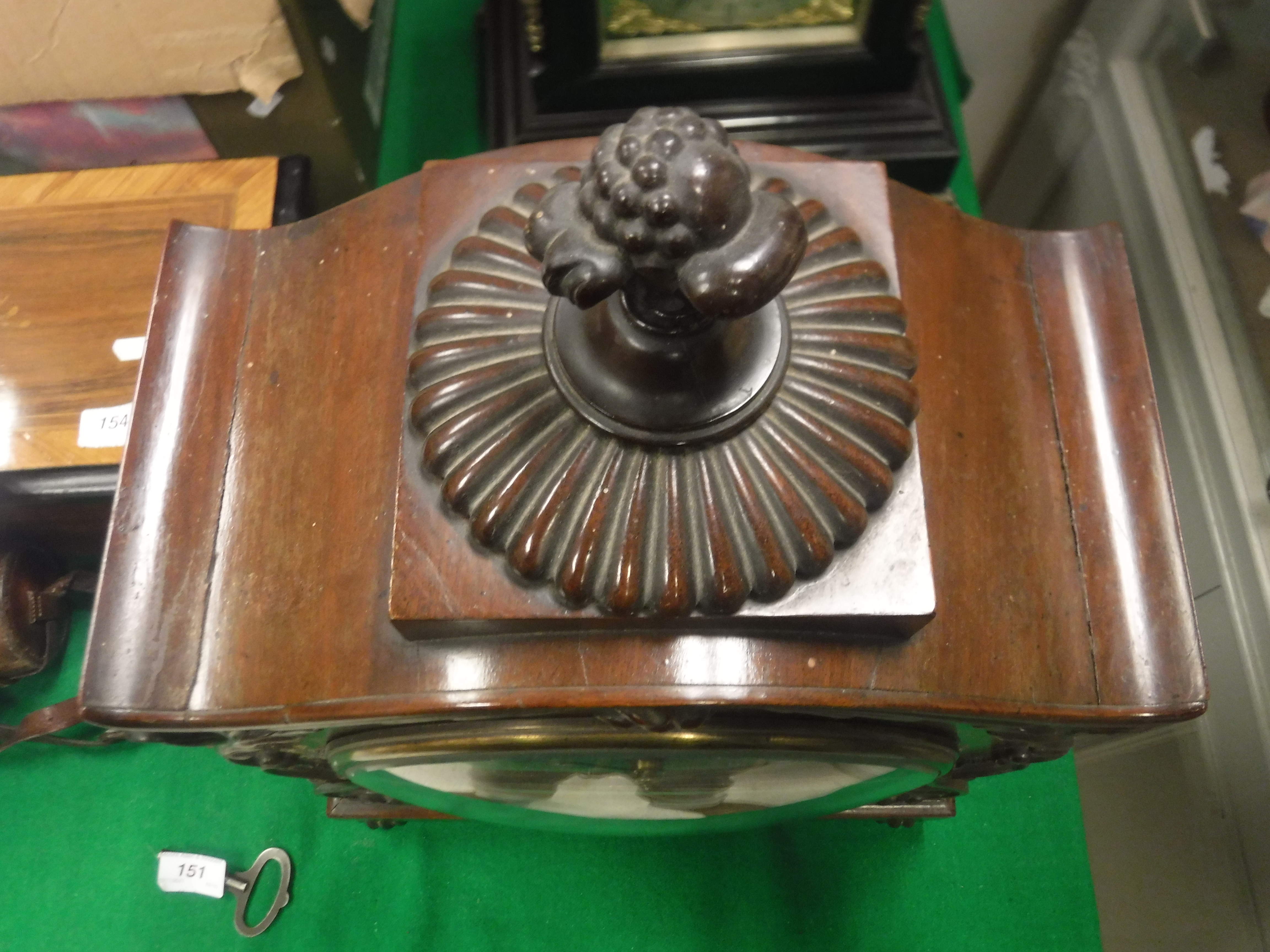 A 19th Century mahogany cased mantel clock with applied moulded scrolling foliate decoration, - Image 2 of 29