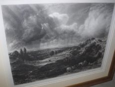 AFTER NORMAN HURST "Landscape study with wagon and horses in foreground", black and white engraving,