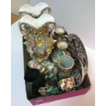 A collection of various china wares to include a pair of 19th Century Derby floral encrusted two
