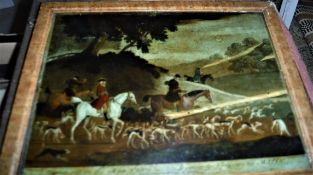 J SEYMOUR "Horse riders and hounds", reverse print on glass, 25.