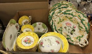 A box of various china wares to include Jackson & Gosling Ye Old English Grosvenor china yellow