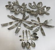 A part canteen of George V silver cutlery comprising five table spoons, five table forks,