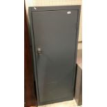A painted metal two lever lock security cabinet, 61 cm wide x 46 cm deep x 153 cm high,